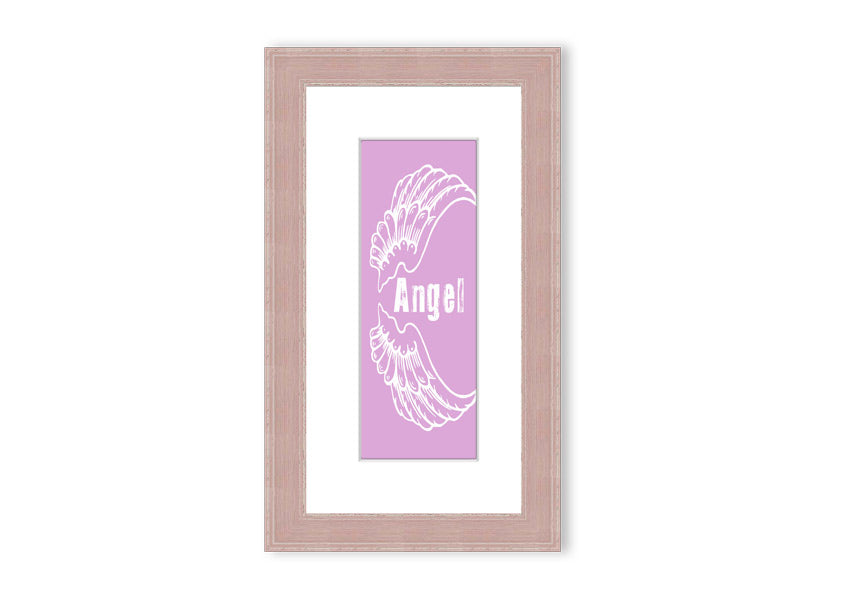 Framed print of delicate pink angel wings, handmade in the UK, ready to hang.