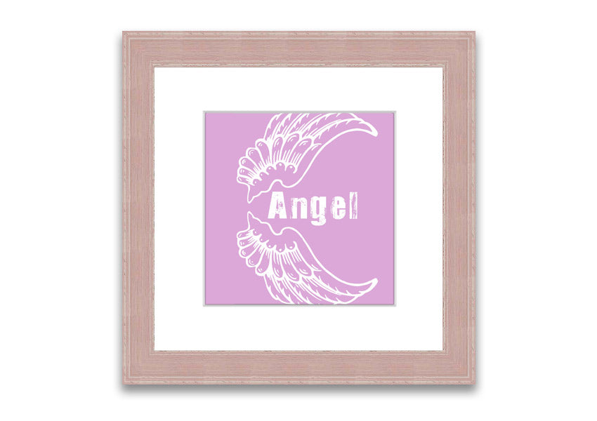 Framed print of delicate pink angel wings, handmade in the UK, ready to hang.