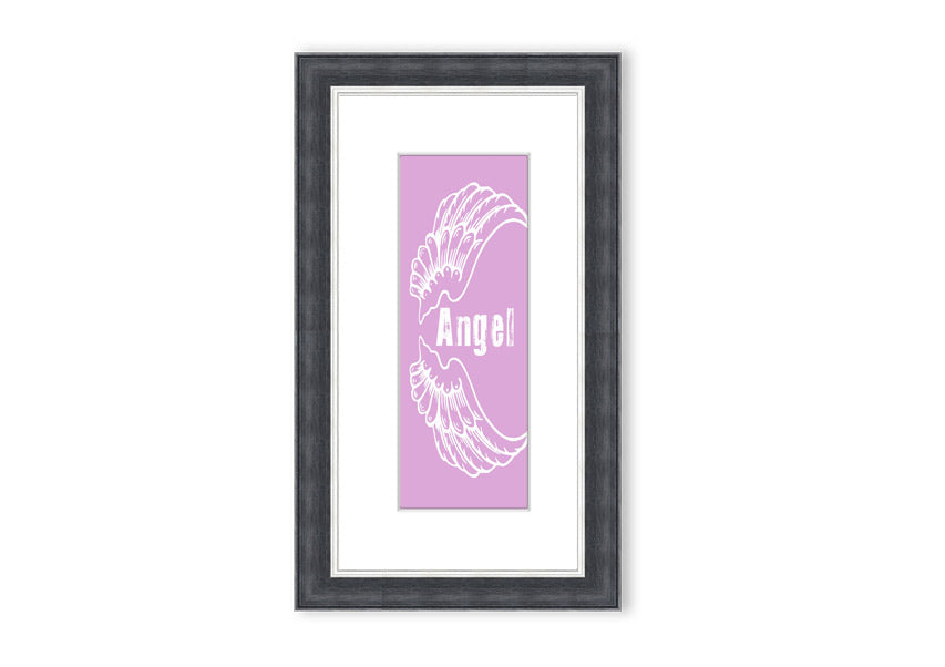 Framed print of delicate pink angel wings, handmade in the UK, ready to hang.