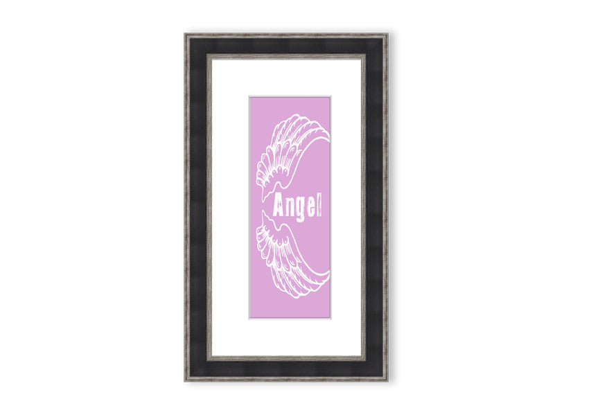 Framed print of delicate pink angel wings, handmade in the UK, ready to hang.