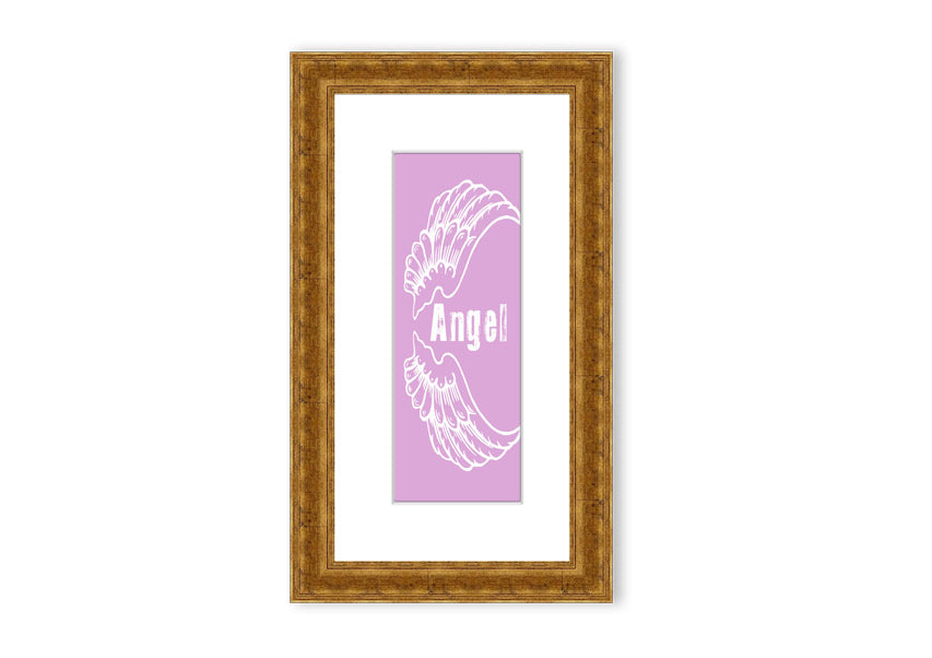 Framed print of delicate pink angel wings, handmade in the UK, ready to hang.