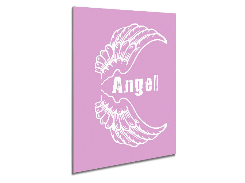 Angel Wings 3 Pink artwork printed on brushed aluminium dibond, featuring delicate pink wings against a sleek background.