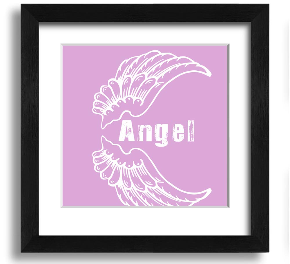 Angel Wings 3 Pink Square Framed Print with delicate pink wings design, framed in a stylish border, ready to hang.