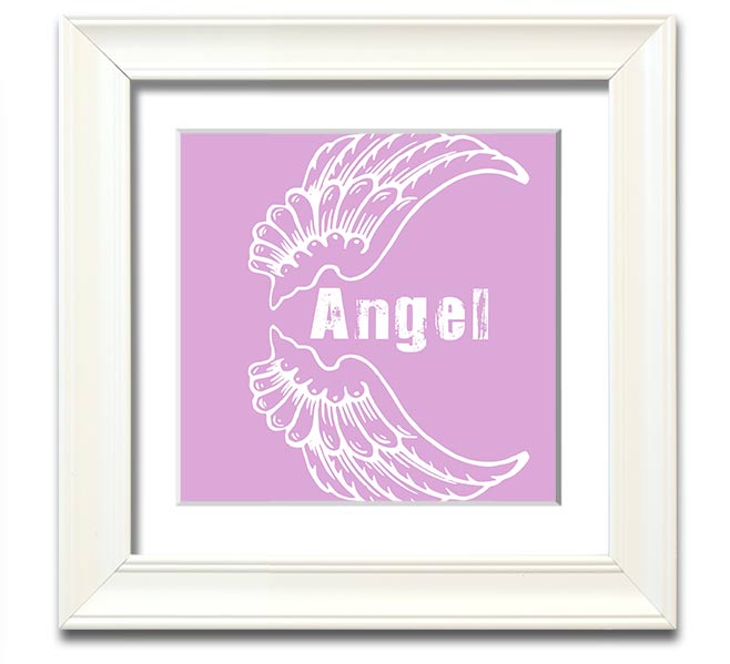 Angel Wings 3 Pink Square Framed Print with delicate pink wings design, framed in a stylish border, ready to hang.