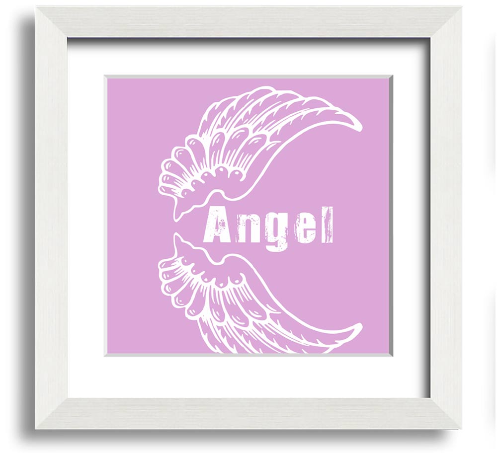 Angel Wings 3 Pink Square Framed Print with delicate pink wings design, framed in a stylish border, ready to hang.