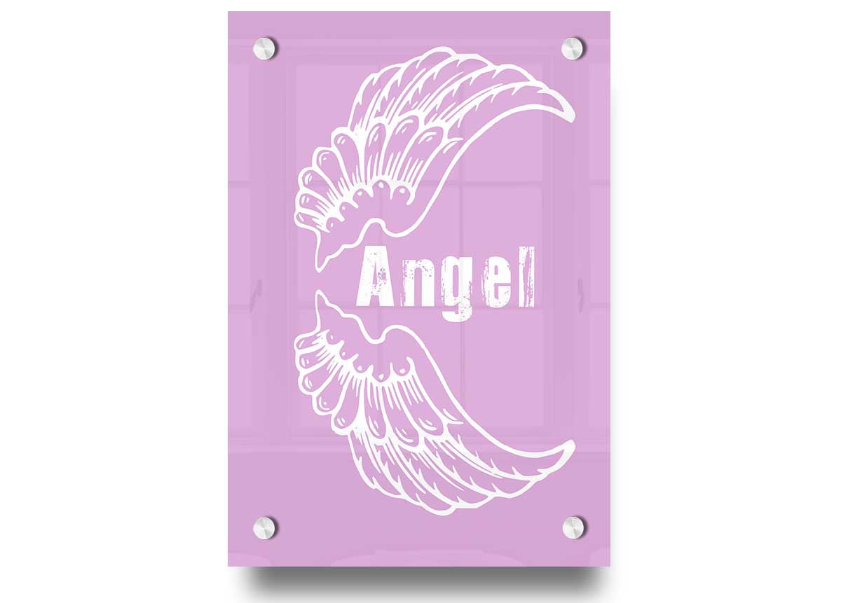 Angel Wings 3 Pink acrylic print showcasing vibrant pink wings on clear acrylic glass.