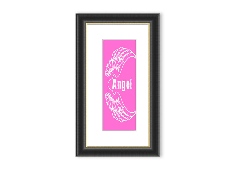 Framed print of Angel Wings in vivid pink, showcasing intricate details and vibrant colors, ready to hang.