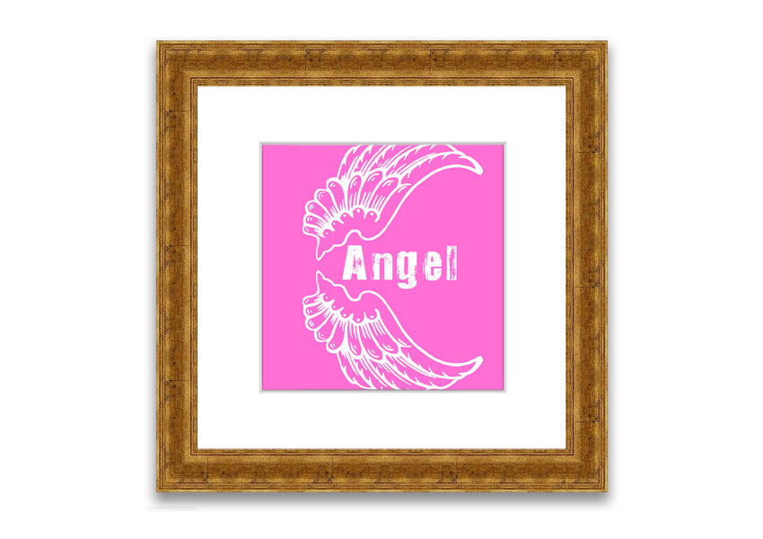 Framed print of Angel Wings in vivid pink, showcasing intricate details and vibrant colors, ready to hang.