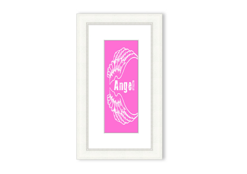 Framed print of Angel Wings in vivid pink, showcasing intricate details and vibrant colors, ready to hang.