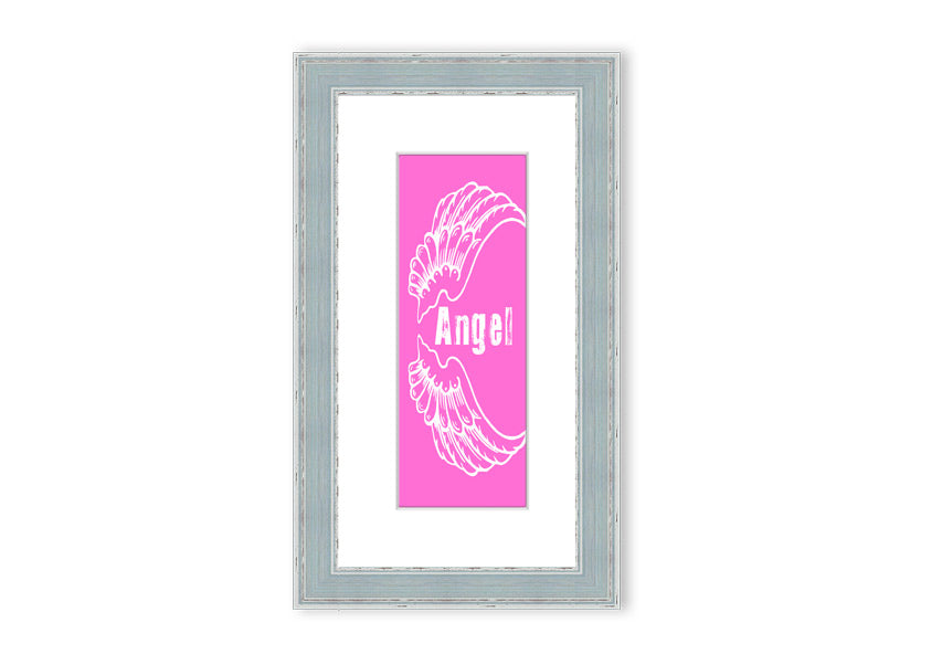 Framed print of Angel Wings in vivid pink, showcasing intricate details and vibrant colors, ready to hang.