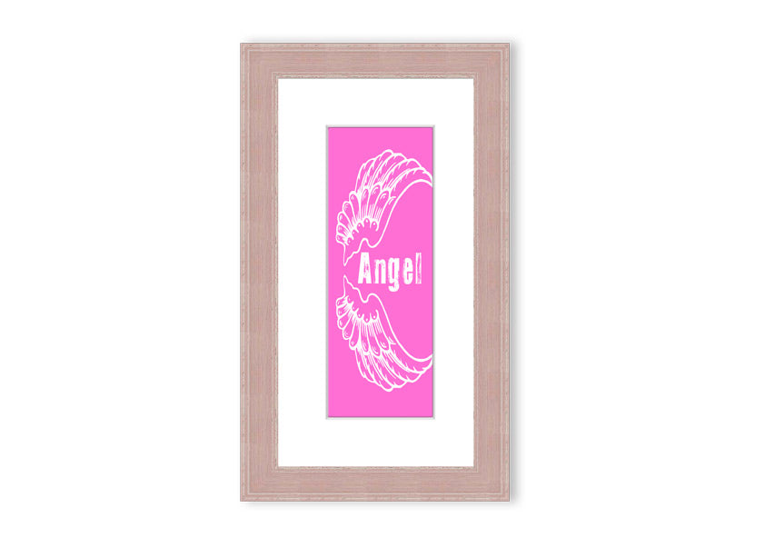 Framed print of Angel Wings in vivid pink, showcasing intricate details and vibrant colors, ready to hang.