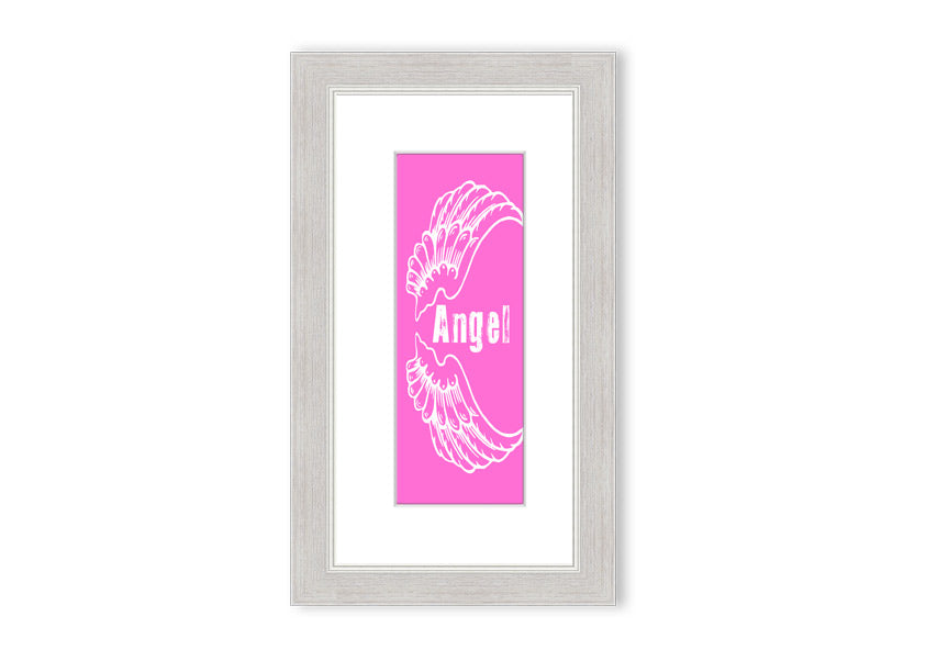 Framed print of Angel Wings in vivid pink, showcasing intricate details and vibrant colors, ready to hang.