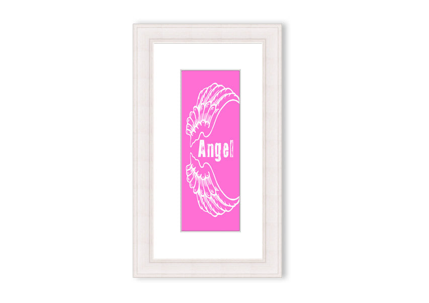 Framed print of Angel Wings in vivid pink, showcasing intricate details and vibrant colors, ready to hang.