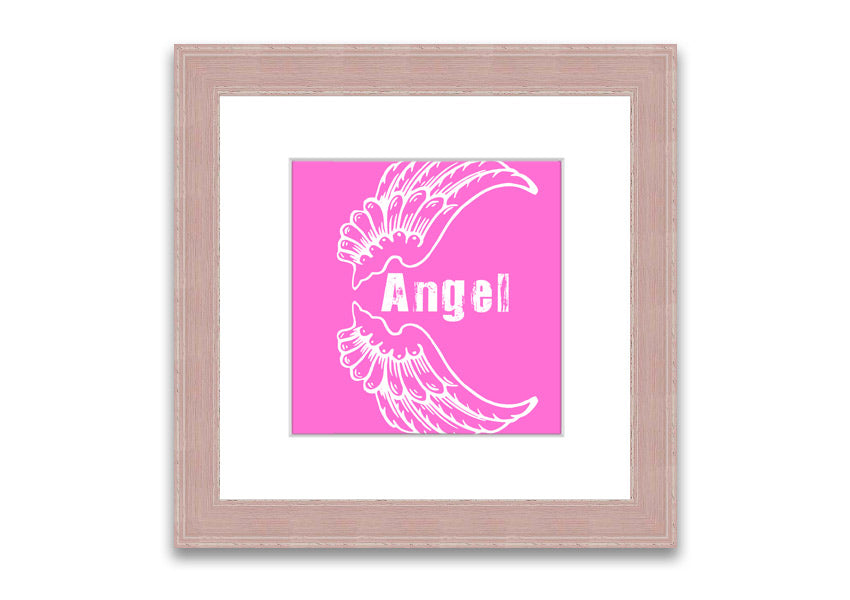 Framed print of Angel Wings in vivid pink, showcasing intricate details and vibrant colors, ready to hang.