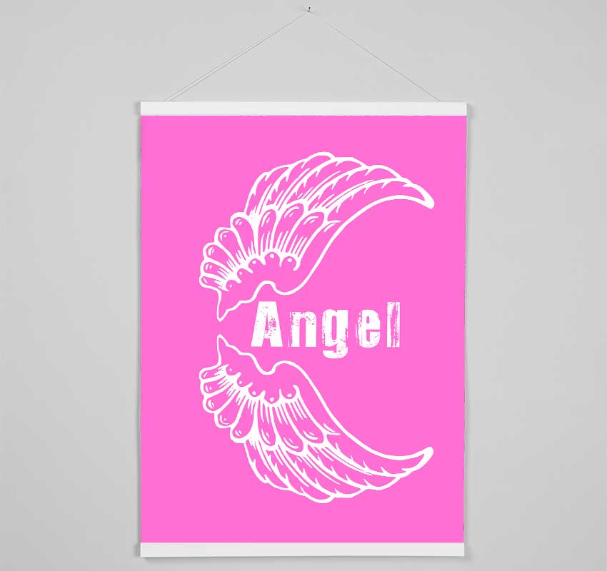 Angel Wings 3 Vivid Pink wooden poster hangers showcasing a vibrant pink design with magnetic fastening for secure art display.