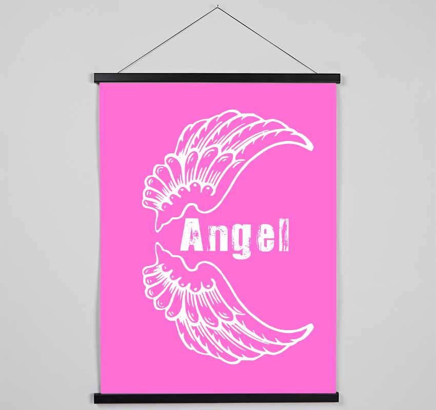 Angel Wings 3 Vivid Pink wooden poster hangers showcasing a vibrant pink design with magnetic fastening for secure art display.