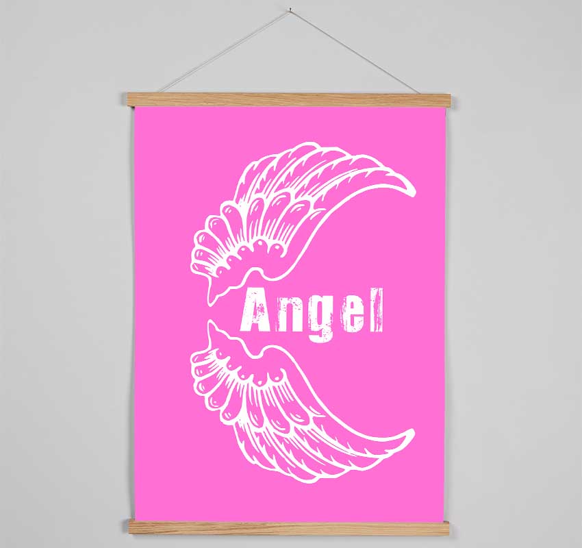 Angel Wings 3 Vivid Pink wooden poster hangers showcasing a vibrant pink design with magnetic fastening for secure art display.