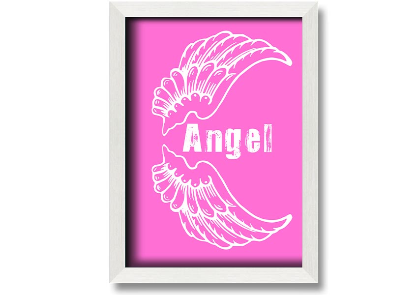 Framed print of Angel Wings in vivid pink, showcasing intricate details and vibrant colors, ready to hang.