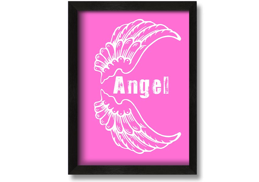 Framed print of Angel Wings in vivid pink, showcasing intricate details and vibrant colors, ready to hang.