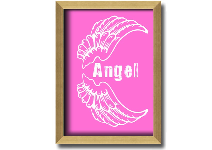 Framed print of Angel Wings in vivid pink, showcasing intricate details and vibrant colors, ready to hang.