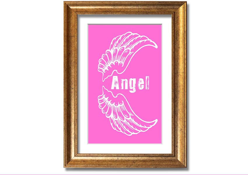 Framed print of Angel Wings in vivid pink, showcasing intricate details and vibrant colors, ready to hang.