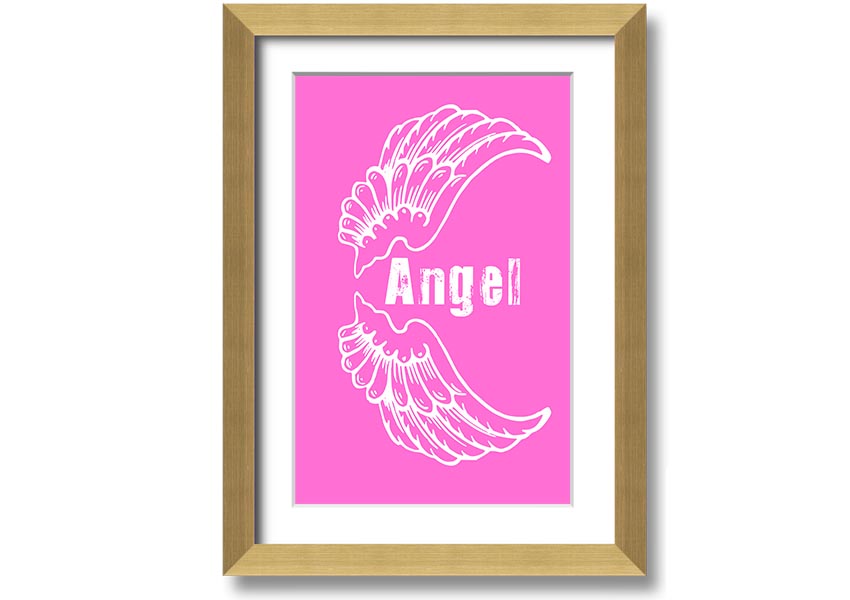 Framed print of Angel Wings in vivid pink, showcasing intricate details and vibrant colors, ready to hang.