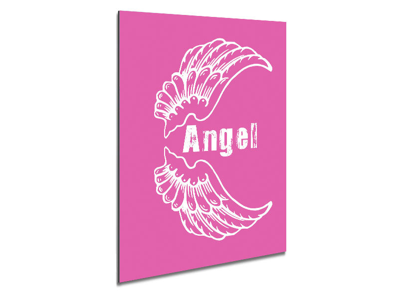 Angel Wings 3 Vivid Pink artwork printed on brushed aluminium dibond, showcasing vibrant pink hues and modern design.