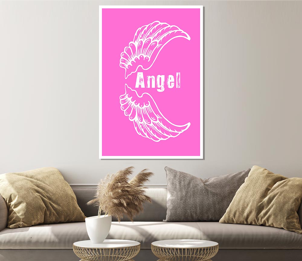 Angel Wings 3 Vivid Pink canvas poster featuring vibrant pink colors and intricate wing design, perfect for home decor.