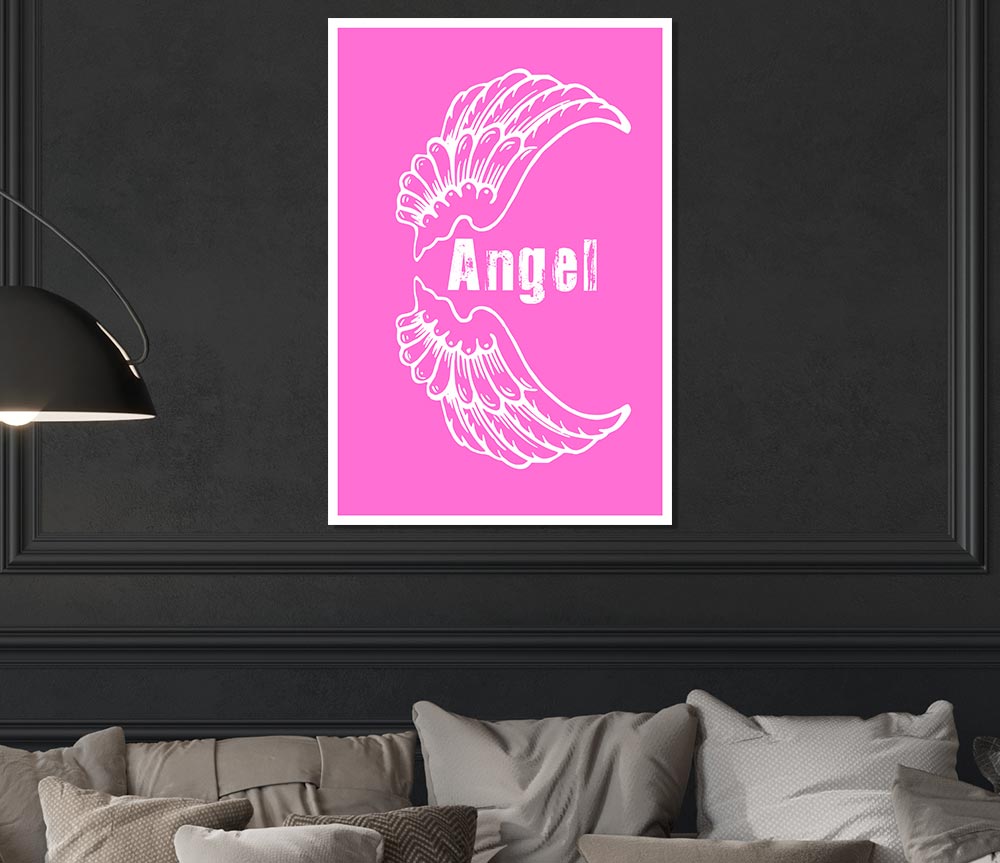 Angel Wings 3 Vivid Pink canvas poster featuring vibrant pink colors and intricate wing design, perfect for home decor.