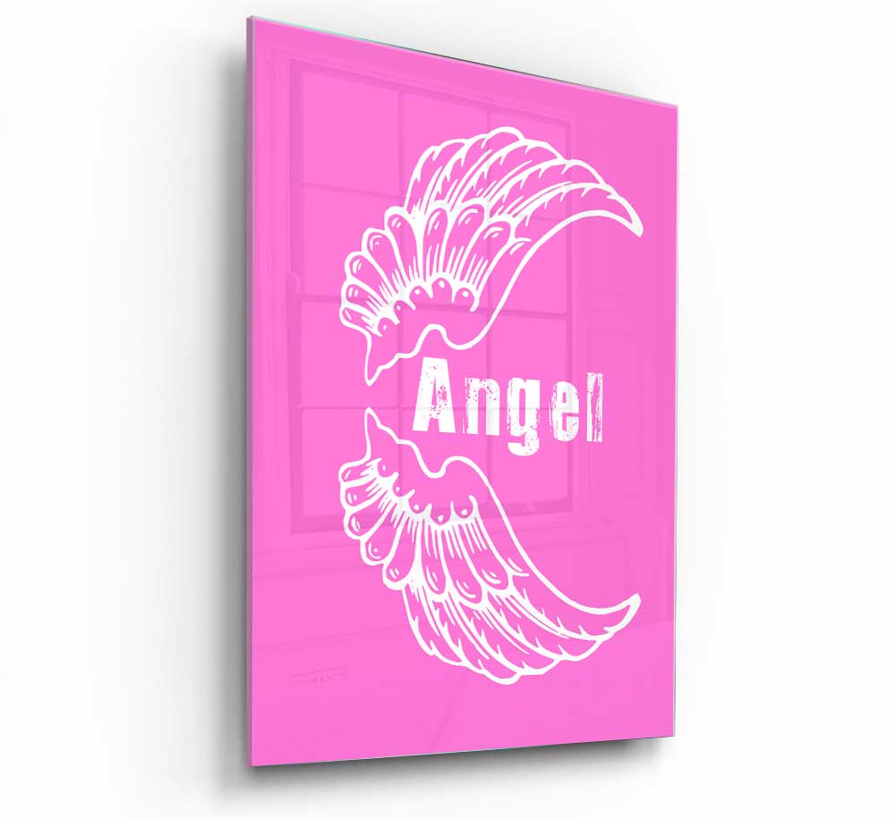 Angel Wings 3 Vivid Pink glass art print featuring vibrant pink hues and modern design, perfect for home decor.