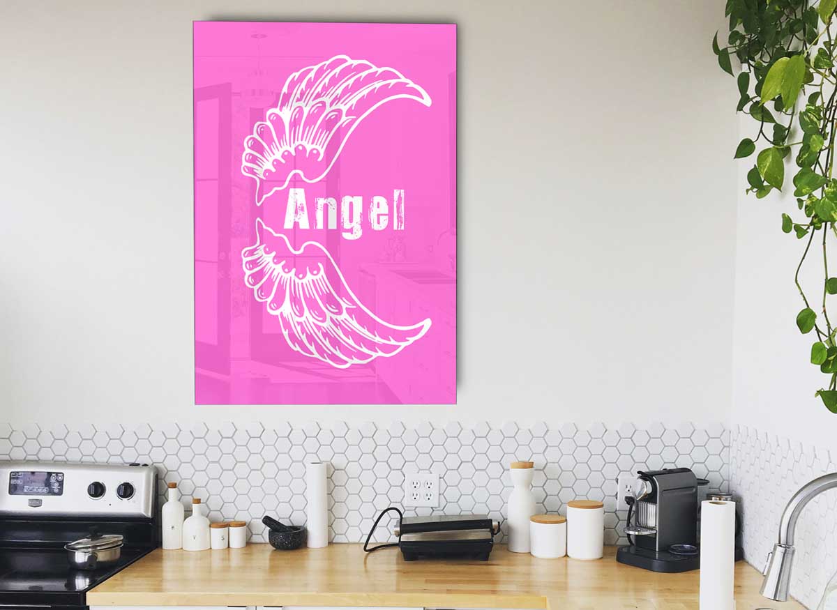 Angel Wings 3 Vivid Pink glass art print featuring vibrant pink hues and modern design, perfect for home decor.