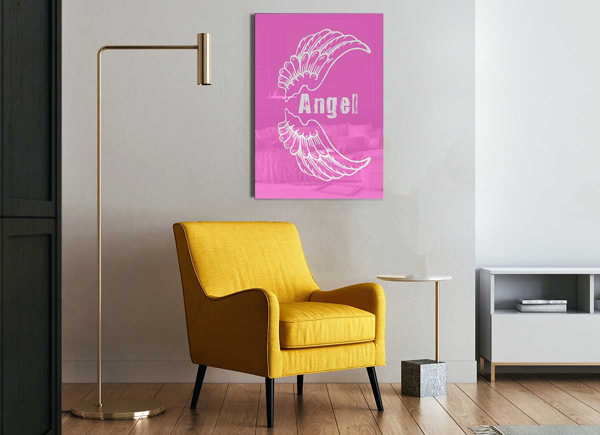 Angel Wings 3 Vivid Pink glass art print featuring vibrant pink hues and modern design, perfect for home decor.