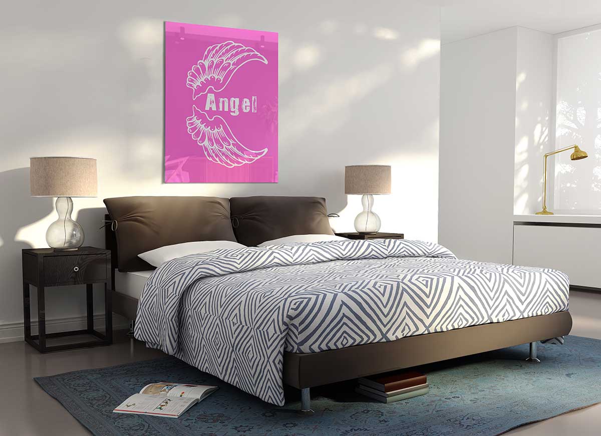 Angel Wings 3 Vivid Pink glass art print featuring vibrant pink hues and modern design, perfect for home decor.