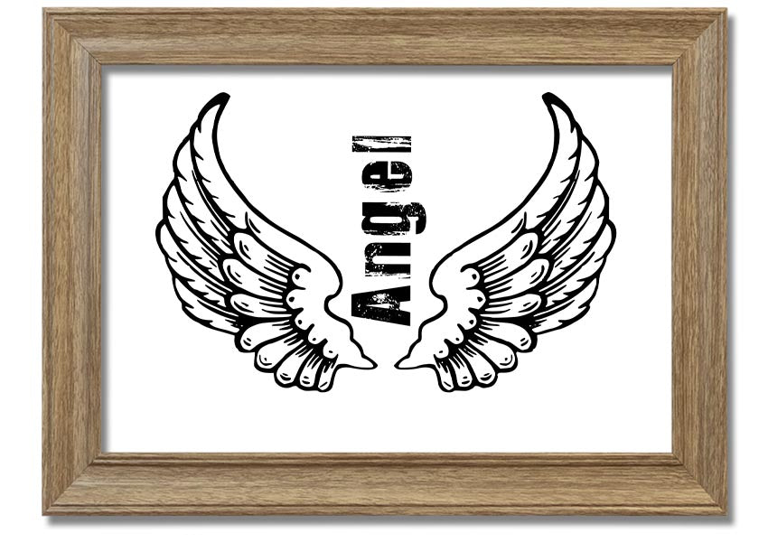 Angel Wings 3 White framed print showcasing delicate angel wings design, available in various frame colors.