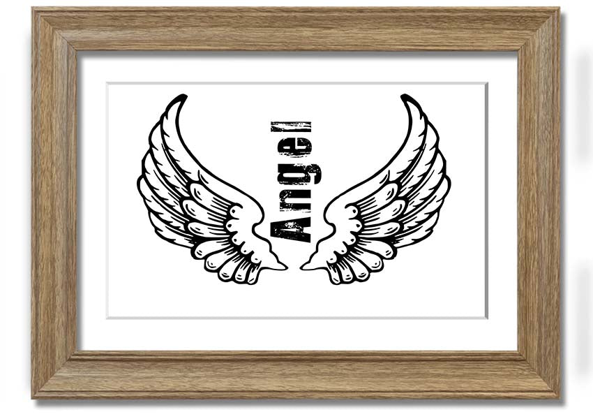 Angel Wings 3 White framed print showcasing delicate angel wings design, available in various frame colors.