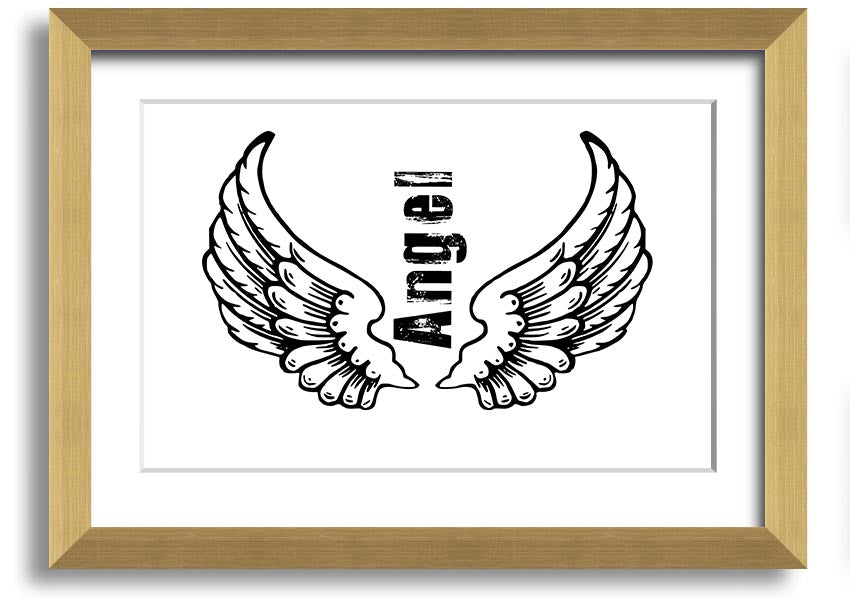 Angel Wings 3 White framed print showcasing delicate angel wings design, available in various frame colors.