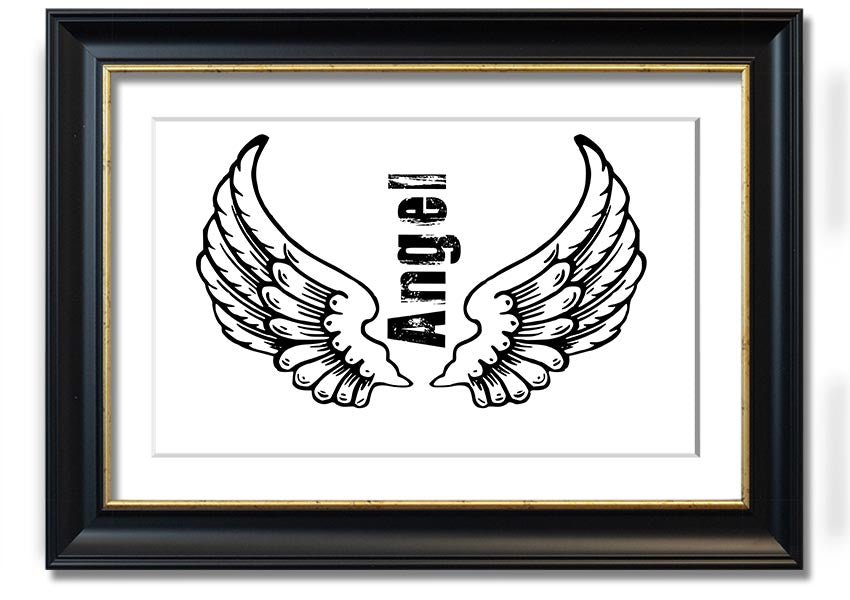 Angel Wings 3 White framed print showcasing delicate angel wings design, available in various frame colors.