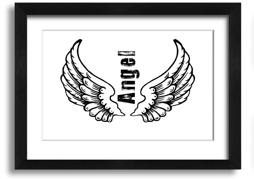 Angel Wings 3 White framed print showcasing delicate angel wings design, available in various frame colors.