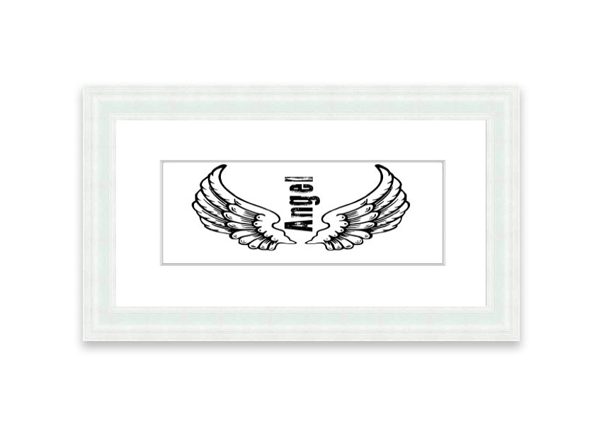 Framed print of Angel Wings 3 White, showcasing delicate wing design in a stylish frame.