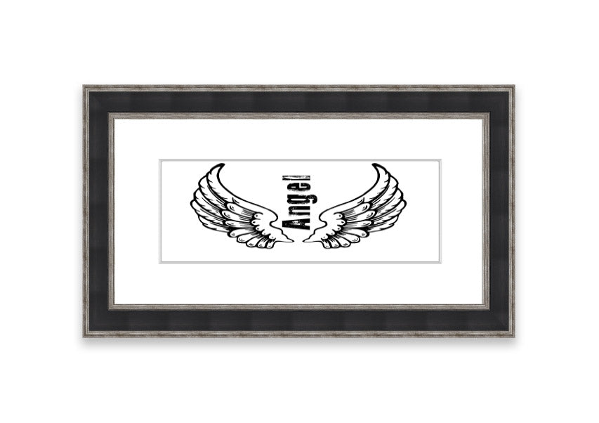 Framed print of Angel Wings 3 White, showcasing delicate wing design in a stylish frame.