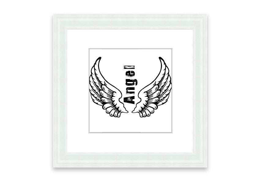 Framed print of Angel Wings 3 White, showcasing delicate wing design in a stylish frame.