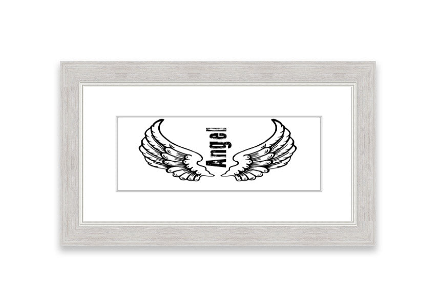 Framed print of Angel Wings 3 White, showcasing delicate wing design in a stylish frame.