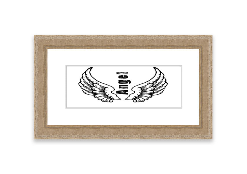 Framed print of Angel Wings 3 White, showcasing delicate wing design in a stylish frame.