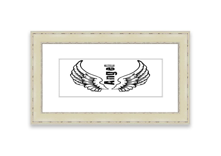 Framed print of Angel Wings 3 White, showcasing delicate wing design in a stylish frame.