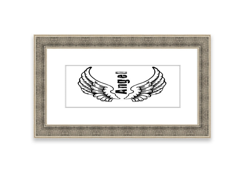 Framed print of Angel Wings 3 White, showcasing delicate wing design in a stylish frame.