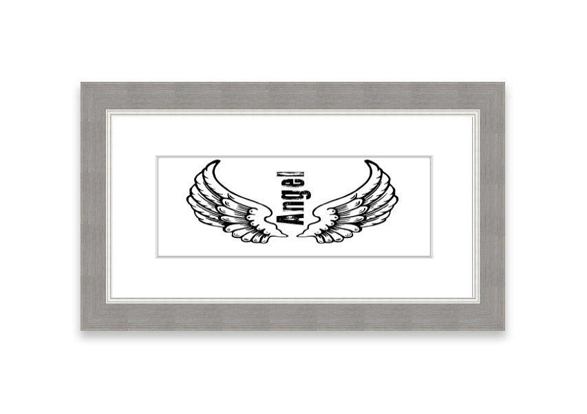 Framed print of Angel Wings 3 White, showcasing delicate wing design in a stylish frame.