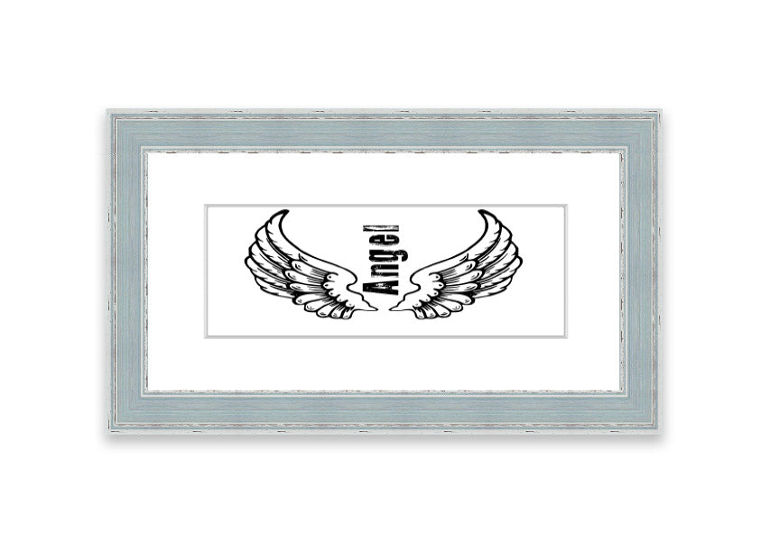 Framed print of Angel Wings 3 White, showcasing delicate wing design in a stylish frame.