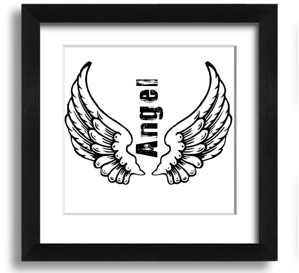 Angel Wings 3 White Square Framed Print with elegant design, available in various frame colors, handmade in the UK.