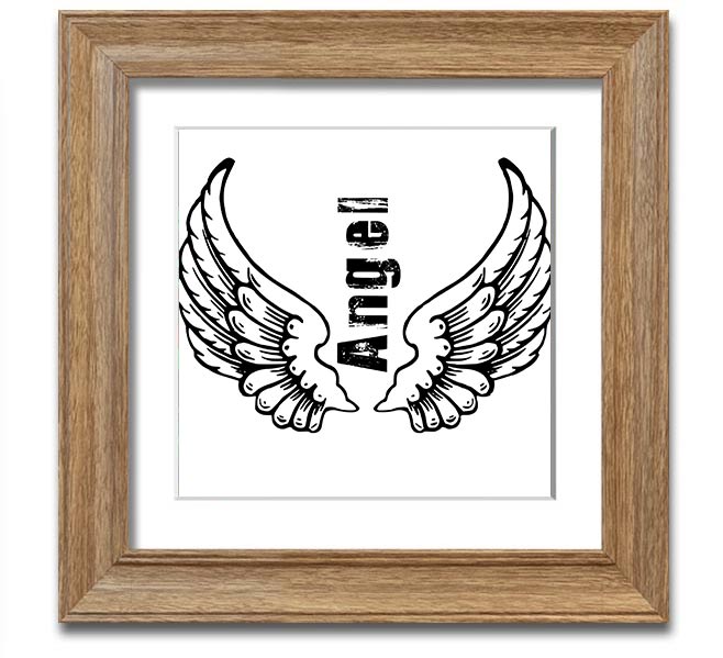 Angel Wings 3 White Square Framed Print with elegant design, available in various frame colors, handmade in the UK.