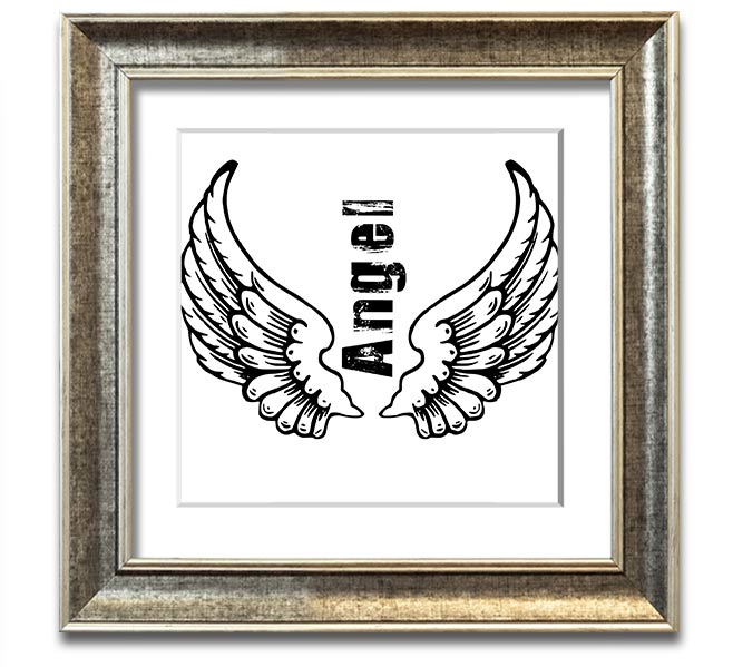 Angel Wings 3 White Square Framed Print with elegant design, available in various frame colors, handmade in the UK.